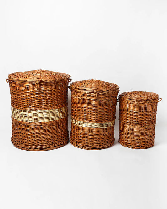 Wicker Laundry Hamper Set of 3 with Lids for Bedroom, Bathroom, and Closet Storage