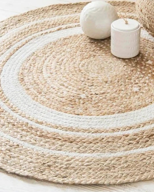 Natural White Round Jute Carpet For Living Room
