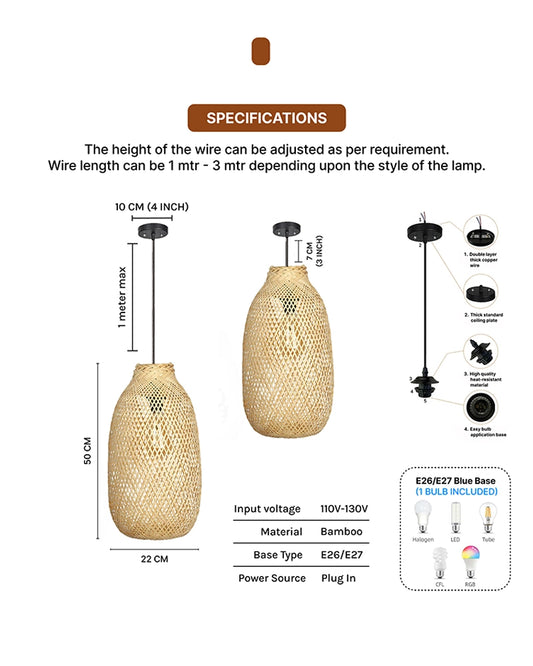 Boho Bamboo Hanging Light for Living Room Decoration