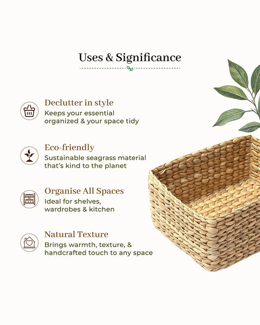 Seagrass Storage Basket and Organizer Tray for Shelf and Wardrobe