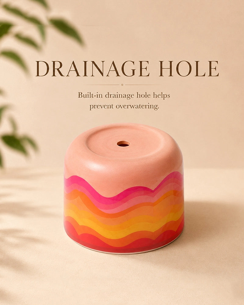 Sunset Wave Hand Painted Terracotta Planter Set of 2 (Multicolour)