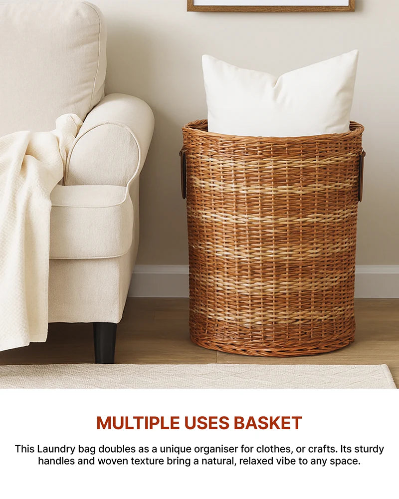 Wicker Laundry Basket for Clothes, Durable Clothes Storage Basket