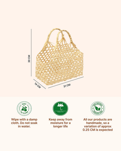Bamboo Storage Basket with Sturdy Handle for Fruits and Vegetables