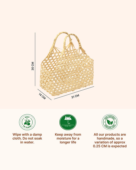 Bamboo Storage Basket with Sturdy Handle for Fruits and Vegetables