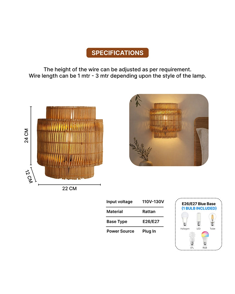 Bamboo Cane Wall Lamp for Bedroom & Living Room