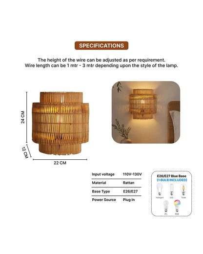 Bamboo Cane Wall Lamp for Bedroom & Living Room