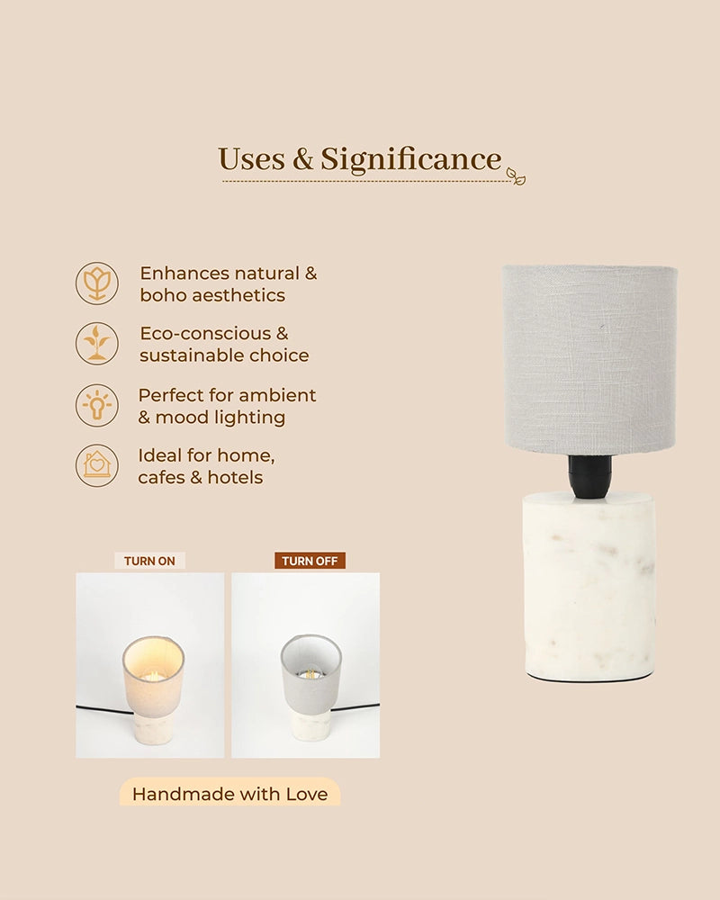 Marble Table Lamp with Linen Shade Warm Ambient Light