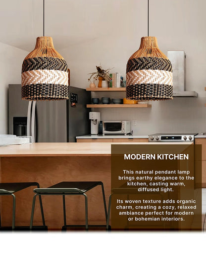 Rustic Rattan Hanging Lamp for Living Room and Bedroom