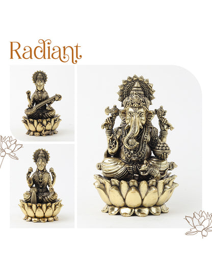 Pure Brass Laxmi Ganesh Sarasvati Idol Spiritual Showpiece
