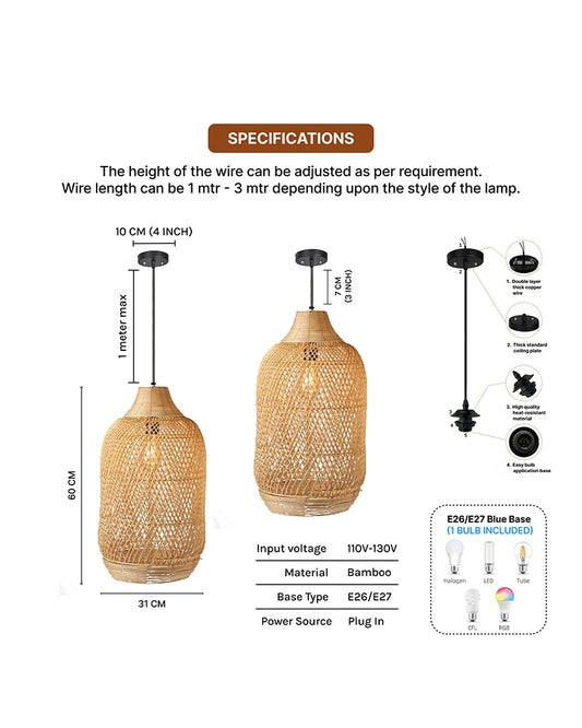 Natural Bamboo Pendant Lamp for Living Room Decoration