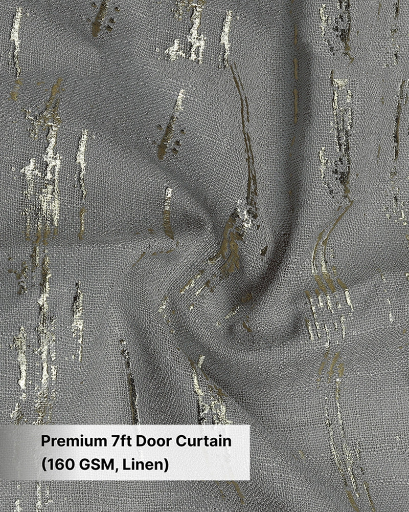 Textured Linen Eyelet Curtain for Doors (Grey, 7 ft)