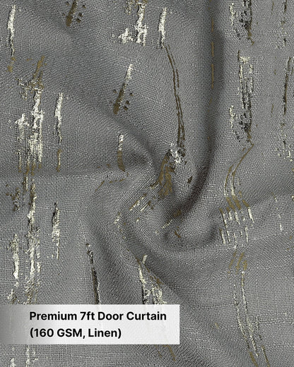 Textured Linen Eyelet Curtain for Doors (Grey, 7 ft)
