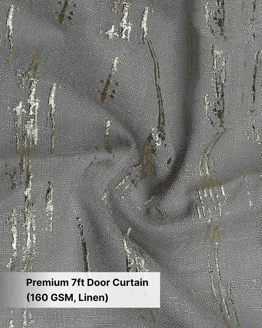 Textured Linen Eyelet Curtain for Doors (Grey, 7 ft)
