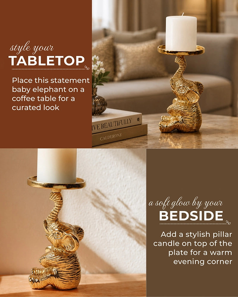 Decorative Elephant Pillar Candle Holder for Home & Festive Decoration