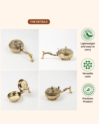 Decorative Brass Dhoopdani for Aarti, Meditation, and Home Temple Aromatic Rituals