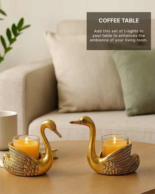 Set of 2 Swan Candle Holder for Home Decor | Tealight Holder | Metal Swan Tealight Holder Showpiece