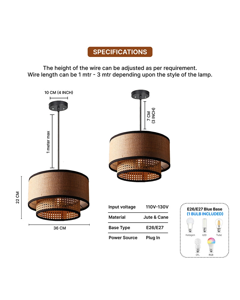 Cane Cylinder Ceiling Lamp for Living Room Bedroom & Balcony