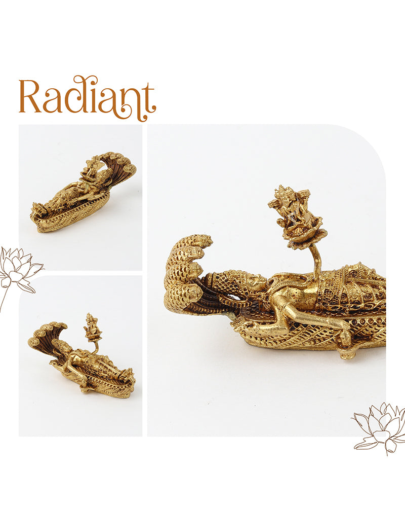 Lord Vishnu Brass Idol on Sheshnag with Shivling and Brahma ji for Pooja