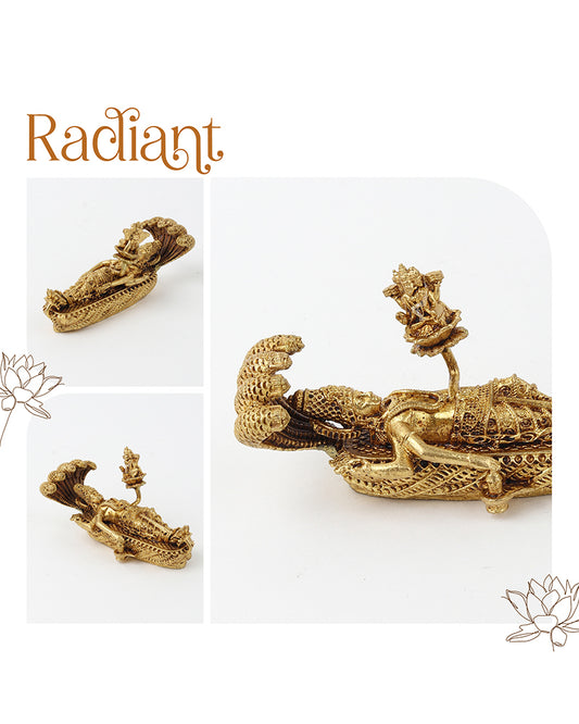 Lord Vishnu Brass Idol on Sheshnag with Shivling and Brahma ji for Pooja