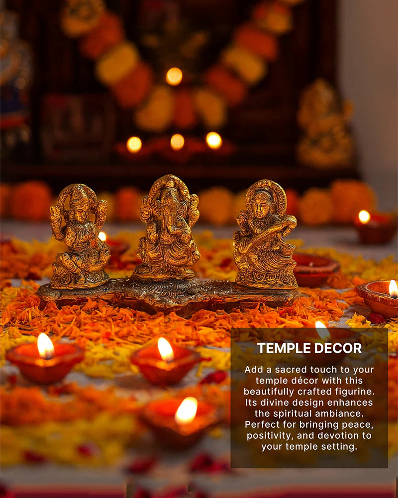 Lakshmi Ganesh Saraswati Pooja Idol, Decorative God Murti for Home