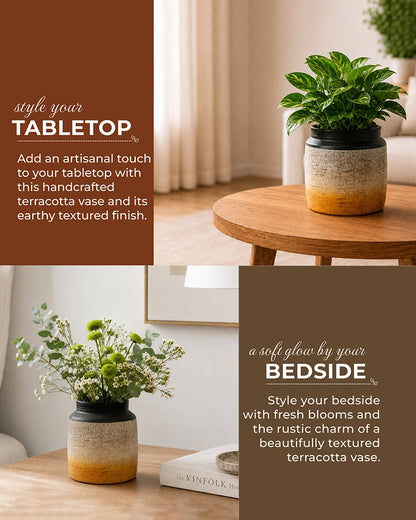 Premium Terracotta Decorative Flower Vase with Textured Finish for Home