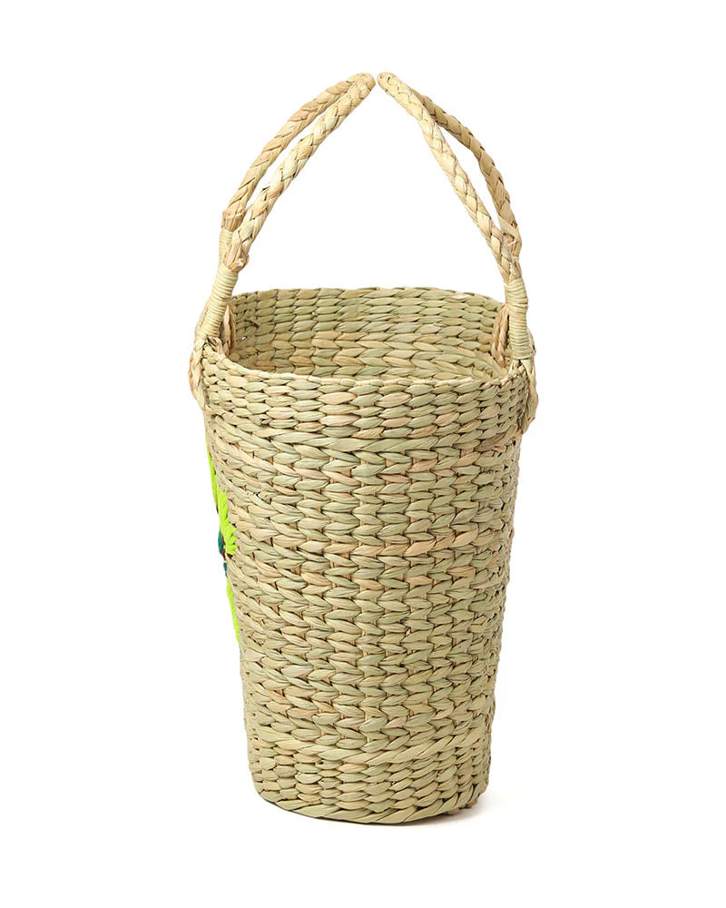 Natural Seagrass Embroidery Tote Bag for Shopping, Picnic & Storage
