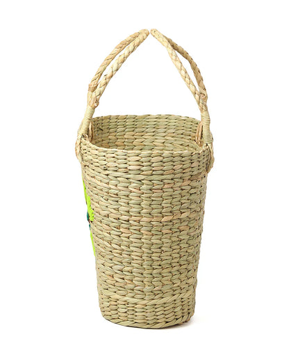 Natural Seagrass Embroidery Tote Bag for Shopping, Picnic & Storage