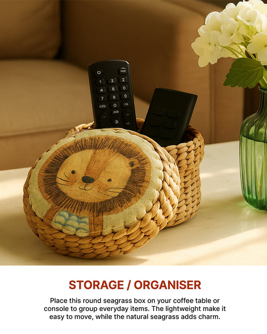 Storage Box with Lid | Round Gift Box | Seagrass Organiser Boxes