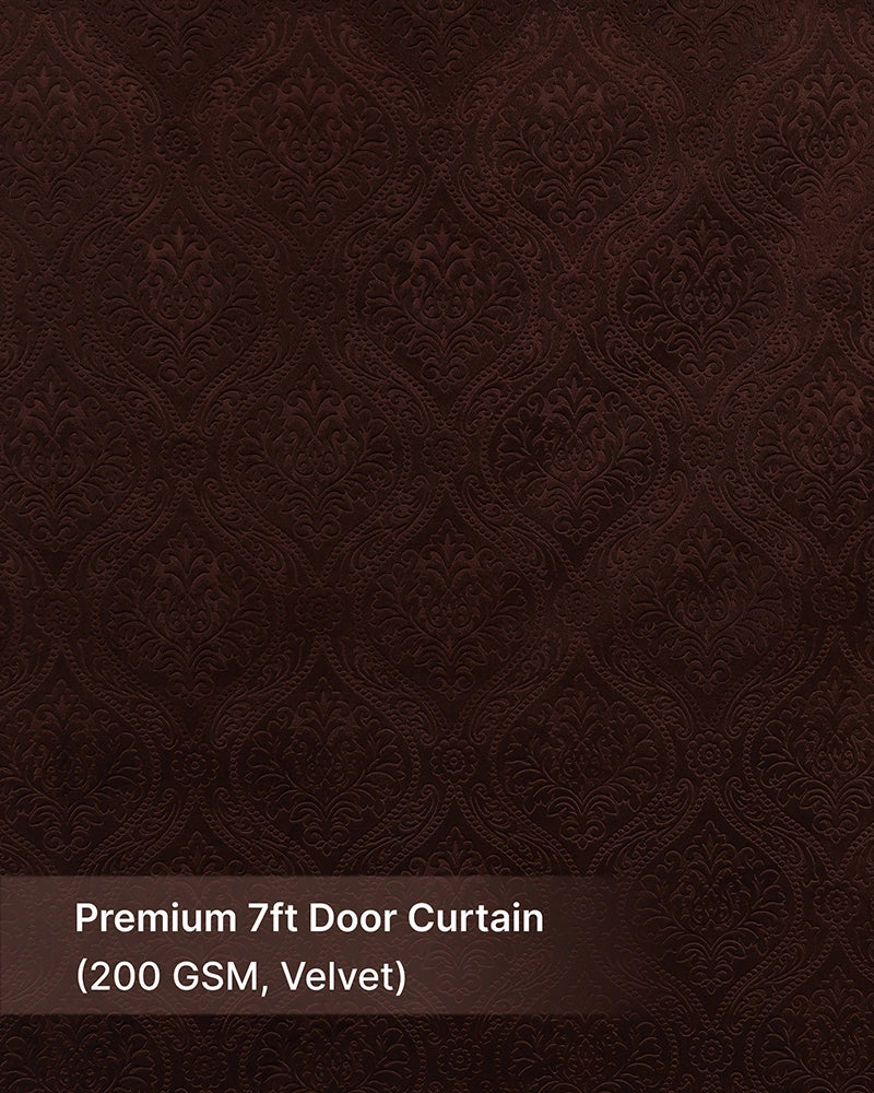 Velvet Eyelet Door Curtain (Brown, Textured, 7 ft)