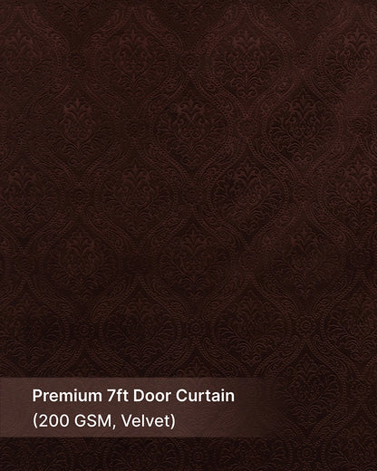 Velvet Eyelet Door Curtain (Brown, Textured, 7 ft)