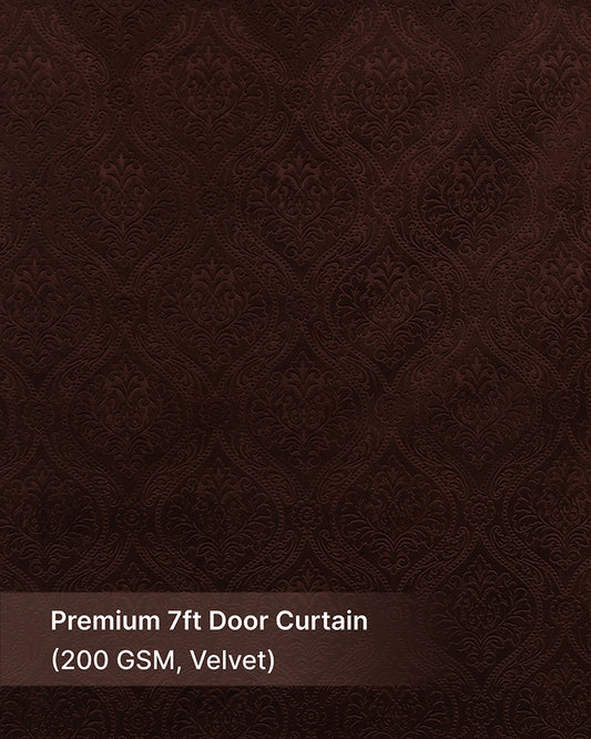 Velvet Eyelet Door Curtain (Brown, Textured, 7 ft)