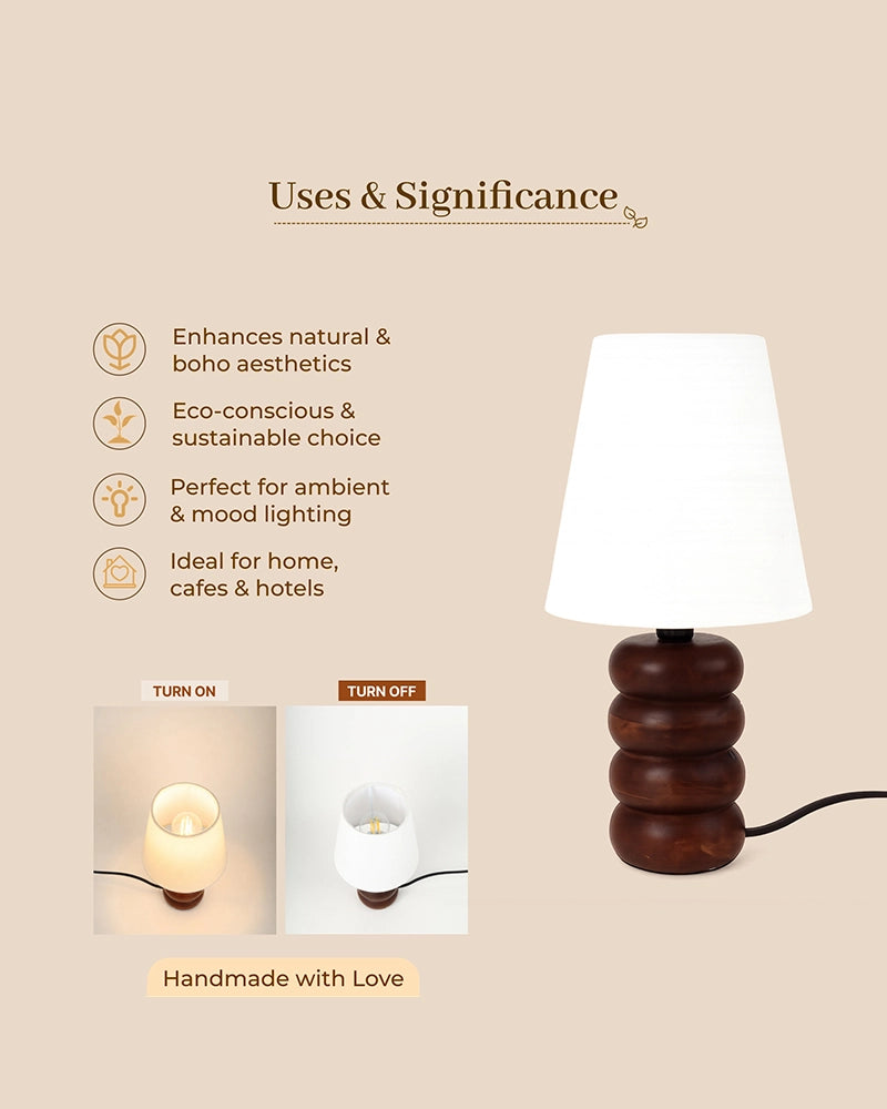 Handcrafted Wooden Table Lamp Textured Linen Shade Warm Light