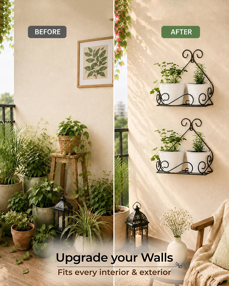Wall Mounted Metal Plant Pot Stand for Balcony, Set of 2