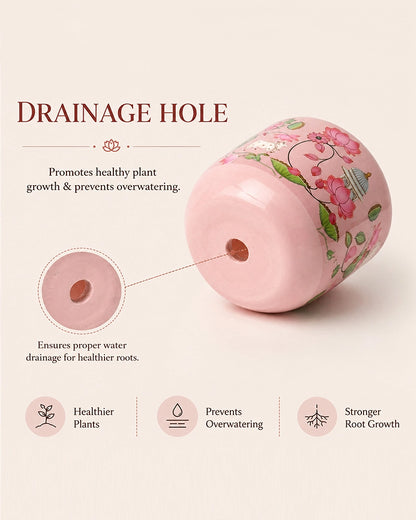 Pichwai Art Hand Painted Lotus Design Terracotta Plant Pot (Pink)