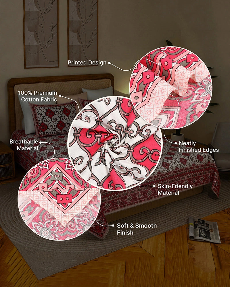 King Size Cotton Bedsheet with Pillow Covers, TC 200, Ideal for Bedroom & Living Room