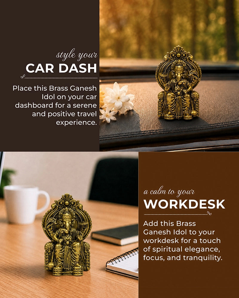 100 % Pure Brass Lalbaugcha Raja Ganesha Idol For Car Dashboard