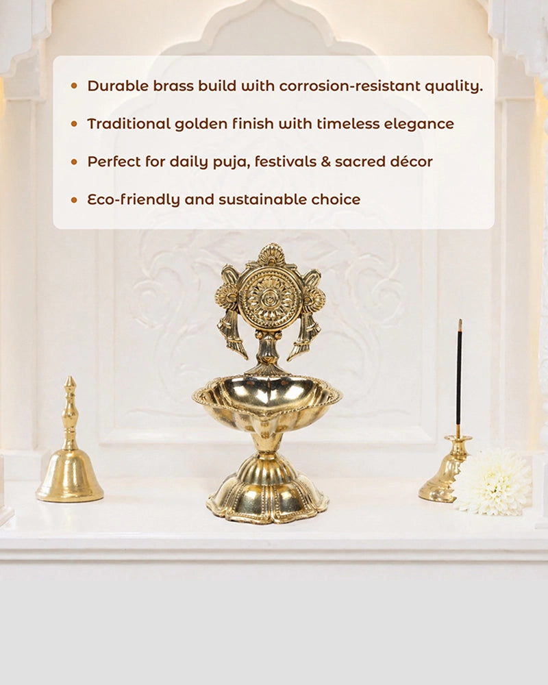 100% Pure Brass Decorative Handle Diya for Pooja Décor, Set of 2