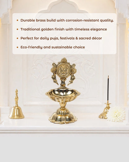 100% Pure Brass Decorative Handle Diya for Pooja Décor, Set of 2