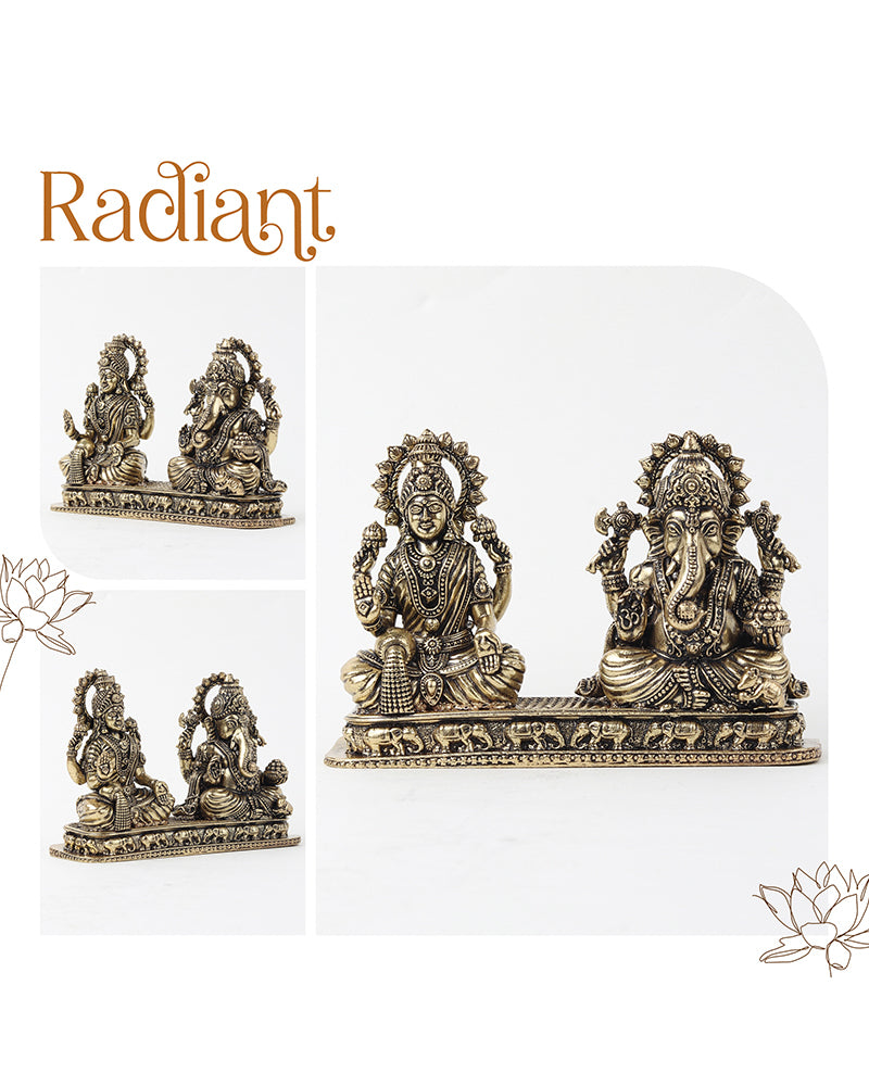 Traditional Brass Laxmi Ganesh Idol for Devotional Rituals and Home Decoration