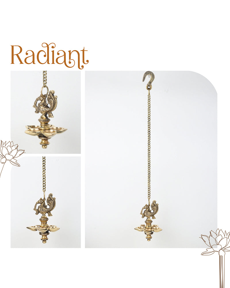 Brass Hanging Diya with Peacock Design for Pooja and Home Decoration