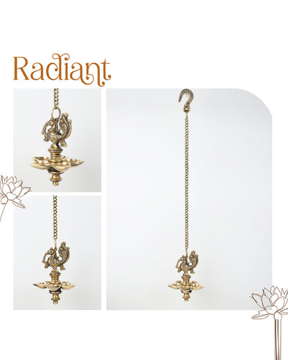 Brass Hanging Diya with Peacock Design for Pooja and Home Decoration