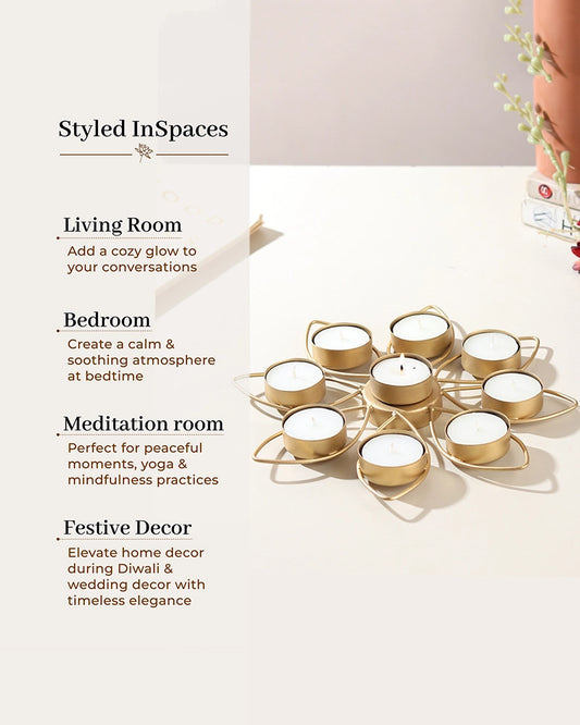 Gold Lotus Flower Tea Light Holder for Living Room and Pooja Room