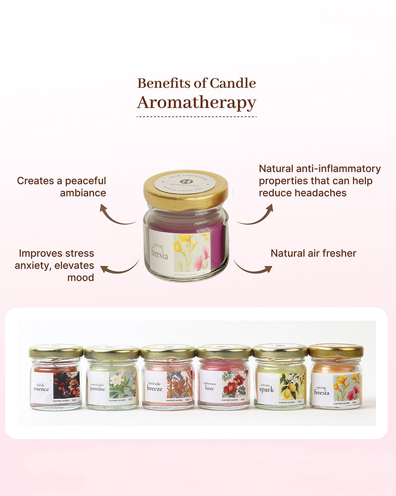 Set of 6 Scented Aroma Candles, 26gm Each 6-8H Burn | Fragrance Candle Set for Gifting