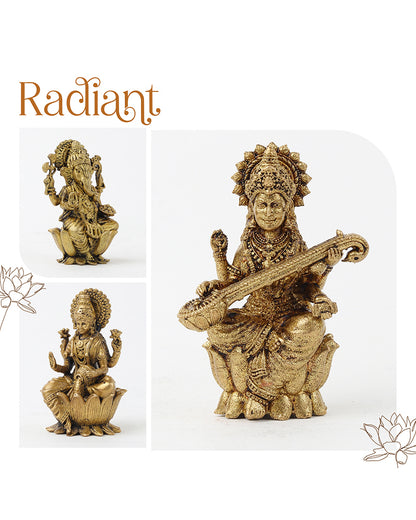 Pure Brass Laxmi Ganesh Sarasvati Idol Set for Home Pooja