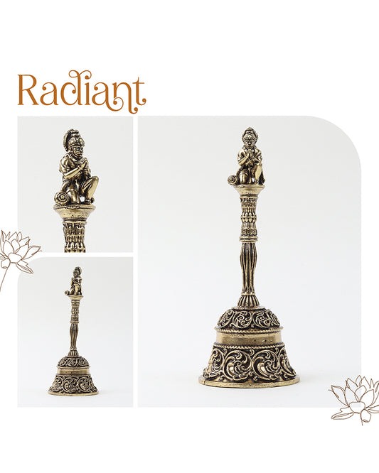 Traditional Brass Pooja Bell with Hanuman Idol for Home Temple