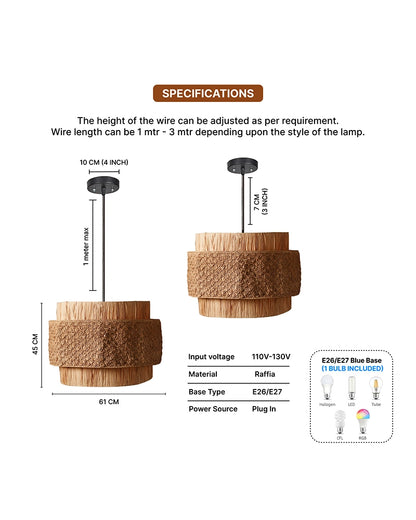 Raffia Drum Pendant Lamp for Living Room Bedroom & Boho Home Decor