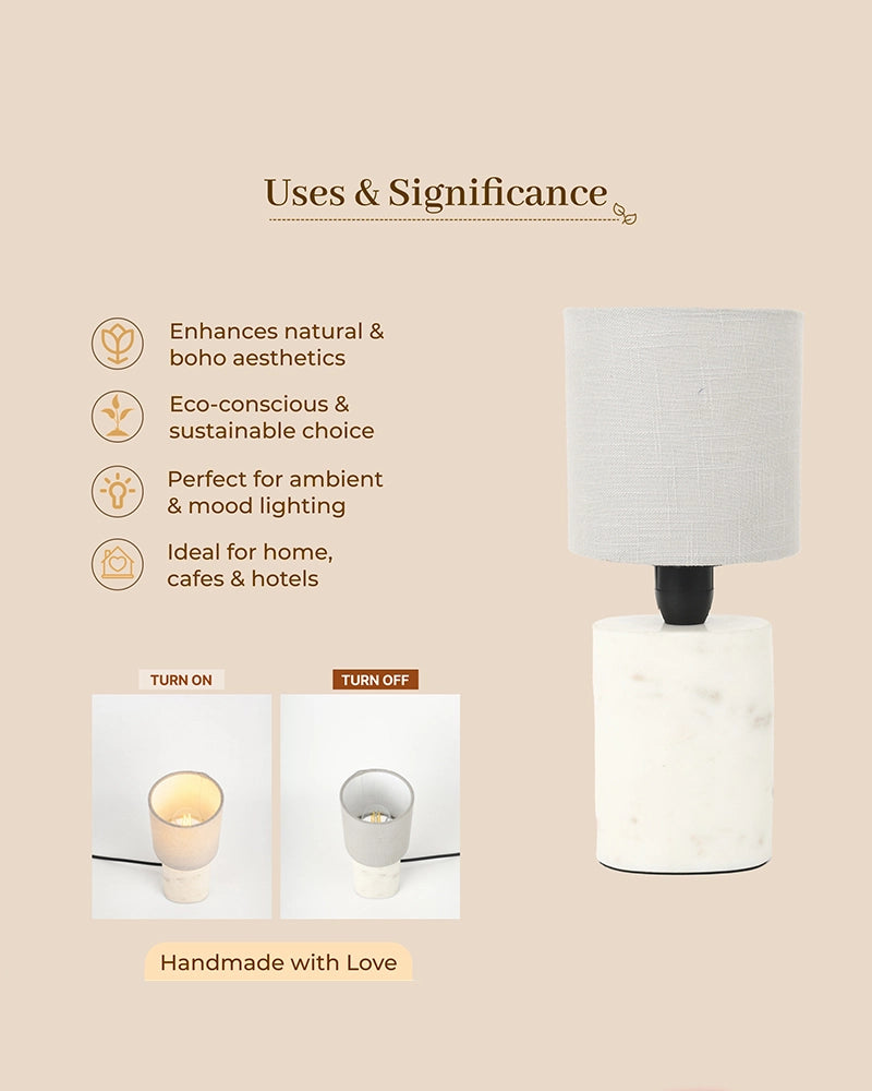 Marble Table Lamp with Linen Shade Warm Ambient Light