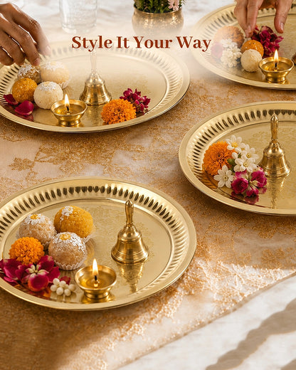 Engraved Brass Pooja Thali (Gold)