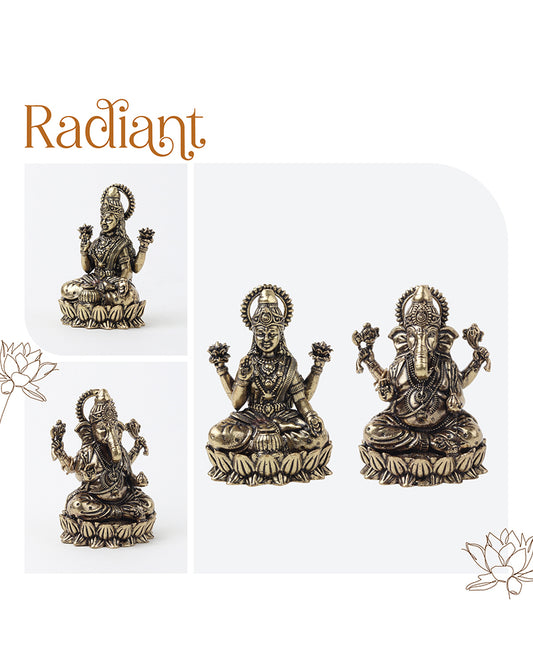 Pure Brass Laxmi Ganesh Idol Set Auspicious God Idol for Home Pooja