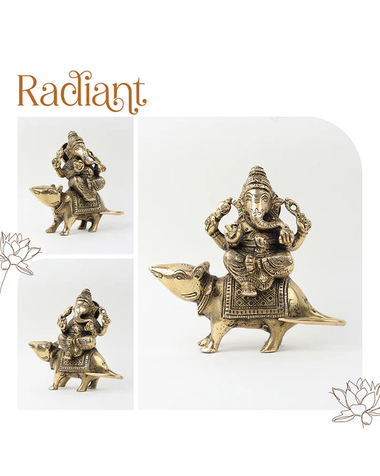 Pure Brass Ganesha Sitting on Mushak for Prosperity and Blessings